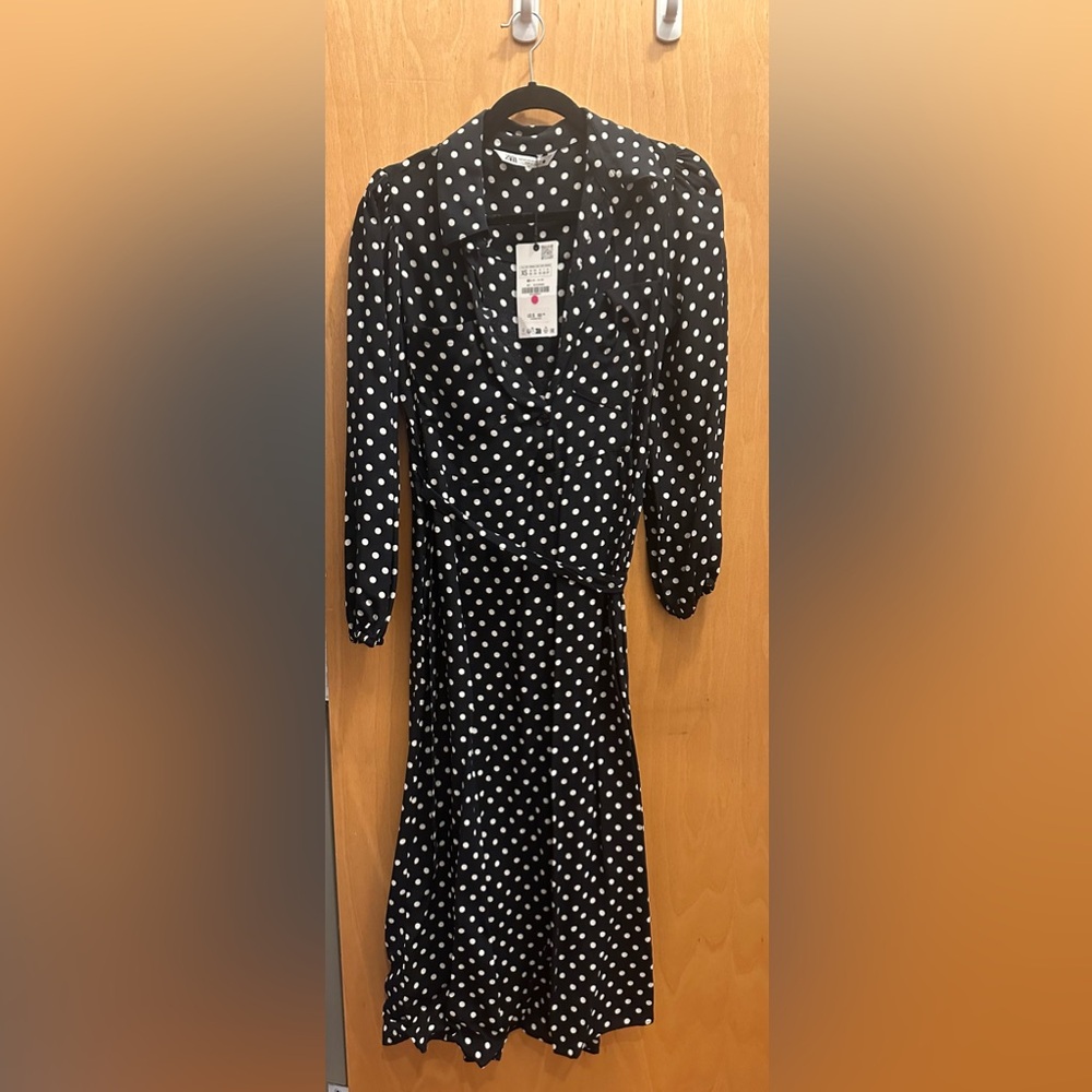 Zara polka dot midi longsleeve dress
